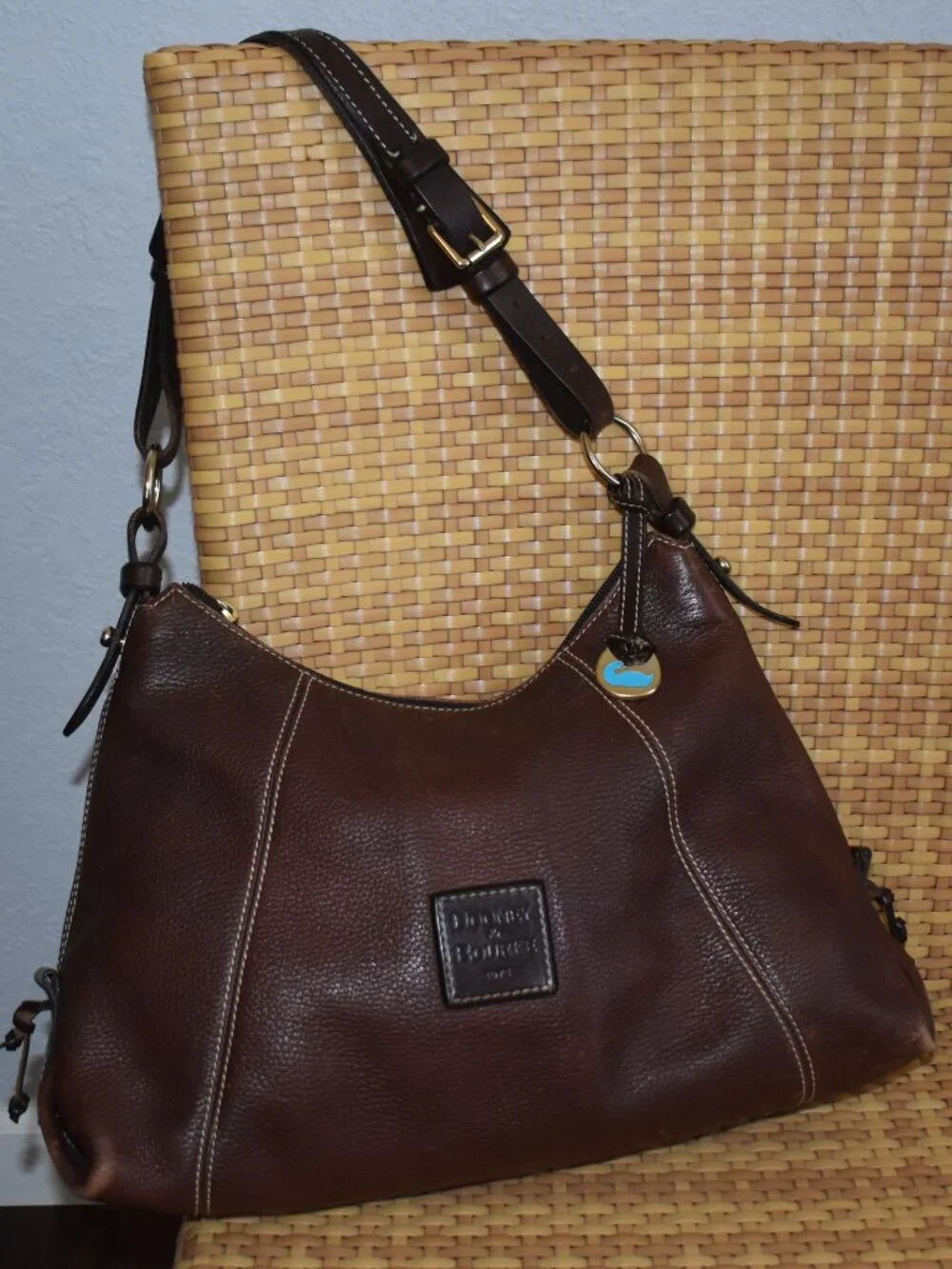 Dooney & Bourke Pebble Grain Leather East-West Hobo Bag Purse - Dark Brown